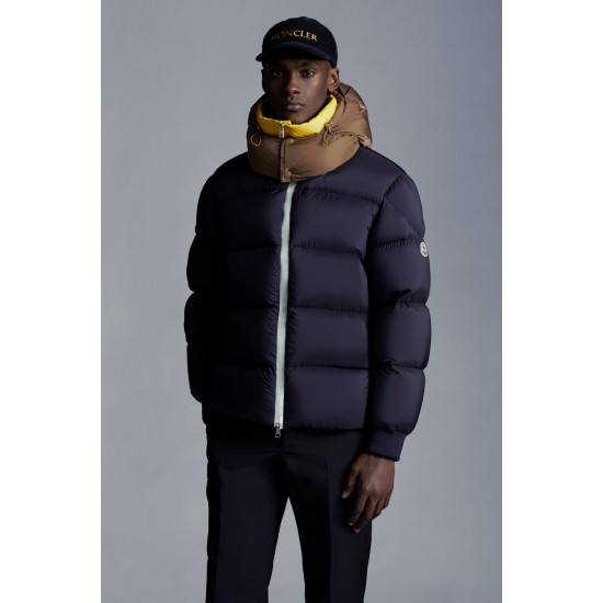 2022 Moncler Loeb Kort Dunjacka Herr Hooded Puffer Dunrock Vinterjacka Natt Blå