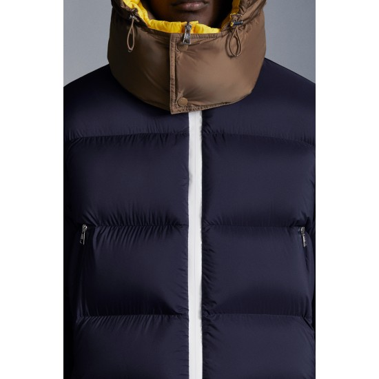 2022 Moncler Loeb Kort Dunjacka Herr Hooded Puffer Dunrock Vinterjacka Natt Blå