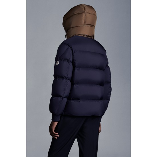 2022 Moncler Loeb Kort Dunjacka Herr Hooded Puffer Dunrock Vinterjacka Natt Blå