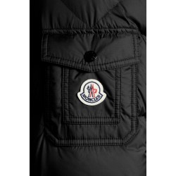 2022 Moncler Marque Kort Dunjacka Herr Fur Hooded Puffer Dunrock Vinterjacka Svart