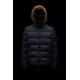 2022 Moncler Marque Kort Dunjacka Herr Fur Hooded Puffer Dunrock Vinterjacka Natt Blå