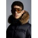 2022 Moncler Marque Kort Dunjacka Herr Fur Hooded Puffer Dunrock Vinterjacka Natt Blå