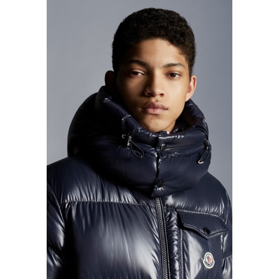 2022 Moncler Montbeliard Outdoor Kort Dunjacka Herr Hooded Puffer Dunrock Vinterjacka Natt Blå