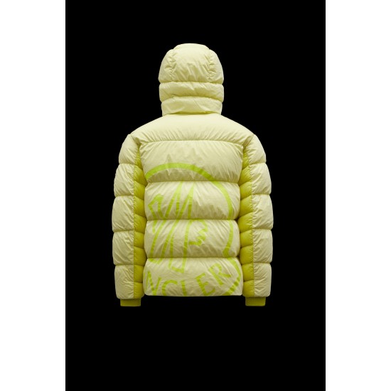 2022 Moncler Paviot Kort Dunjacka Hooded Herr Dunrock Vinterjacka Cream Gul