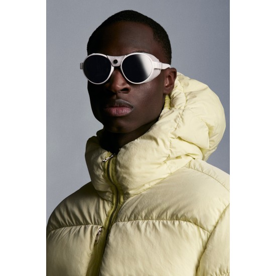 2022 Moncler Paviot Kort Dunjacka Hooded Herr Dunrock Vinterjacka Cream Gul