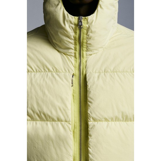 2022 Moncler Paviot Kort Dunjacka Hooded Herr Dunrock Vinterjacka Cream Gul