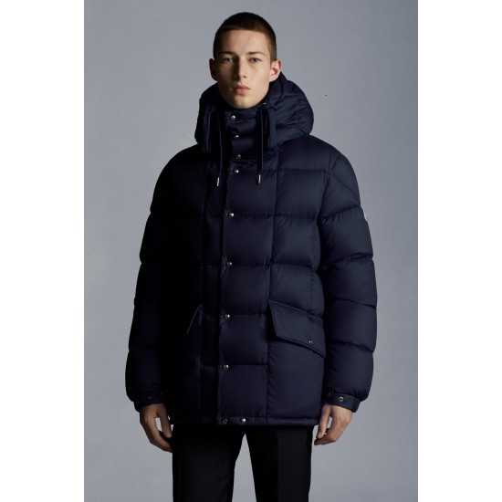 MONCLER Grimblat Kort Dunjacka Herr Hooded Puffer Dunrock Vinterjacka Natt Blå