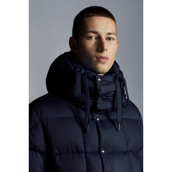 MONCLER Grimblat Kort Dunjacka Herr Hooded Puffer Dunrock Vinterjacka Natt Blå