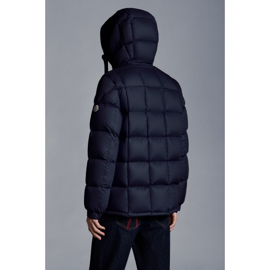 MONCLER Grimblat Kort Dunjacka Herr Hooded Puffer Dunrock Vinterjacka Natt Blå