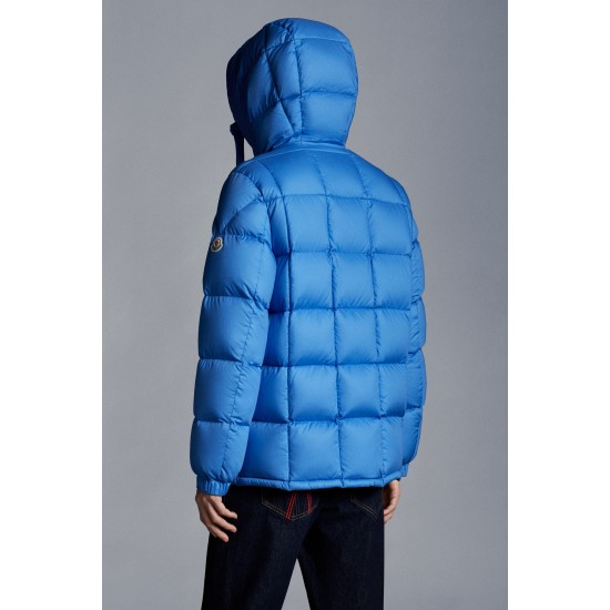 MONCLER Grimblat Kort Dunjacka Herr Hooded Puffer Dunrock Vinterjacka Sky Blå