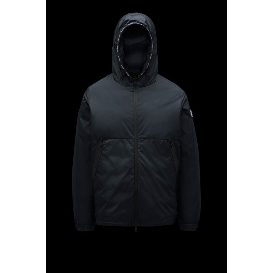 MONCLER Laurain Kort Dunjacka Herr Hooded Puffer Dunrock Vinterjacka Natt Blå