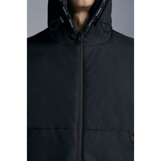 MONCLER Laurain Kort Dunjacka Herr Hooded Puffer Dunrock Vinterjacka Natt Blå