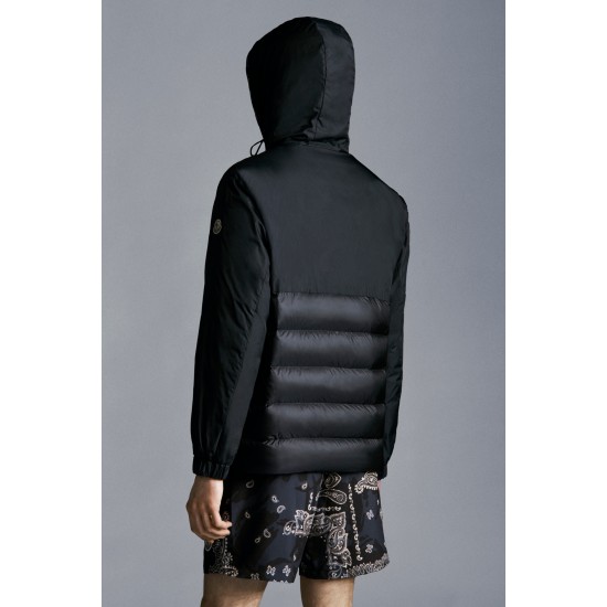 MONCLER Laurain Kort Dunjacka Herr Hooded Puffer Dunrock Vinterjacka Natt Blå