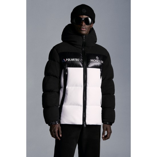 MONCLER Malavoy Kort Dunjacka Herr Hooded Puffer Dunrock Vinterjacka Svart Vit