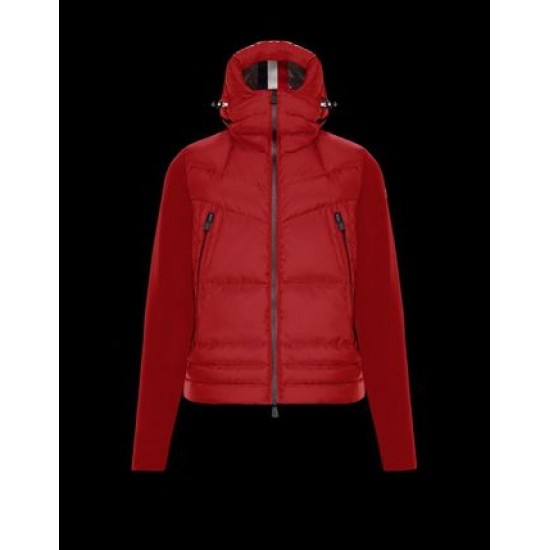 Moncler GRENOBLE Nylon Plain Logo Herr Padded Hooded Dunjackor Röd