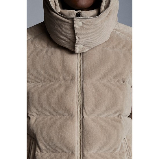 Moncler Maya Corduroy Jacka Kort Quiltad  Dunjacka Herr Hooded Puffer Dunrock Vinterjacka Melange Light Gray