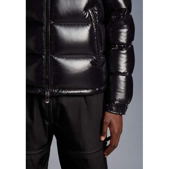 Moncler Maya Fur Kort Quiltad  Dunjacka Herr Hooded Puffer Dunrock Vinterjacka Svart