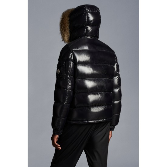 Moncler Maya Fur Kort Quiltad  Dunjacka Herr Hooded Puffer Dunrock Vinterjacka Svart