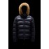 Moncler Maya Fur Kort Quiltad  Dunjacka Herr Hooded Puffer Dunrock Vinterjacka Natt Blå