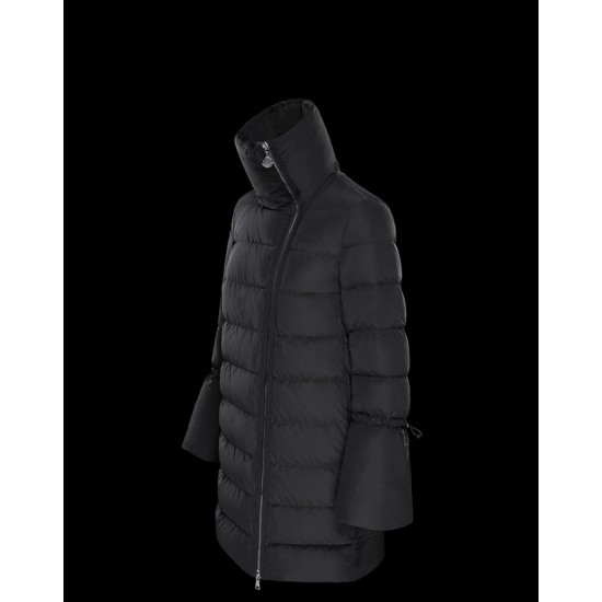 Moncler Dunjacka Lobelia Bell-Sleeve Puffer Dunrock Dam Lång Dunrock Vinterjacka Svart