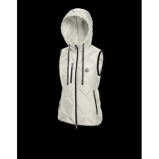 Moncler Down Vest Dam WaistDunrock Shiny Sucrex Gilet Vit