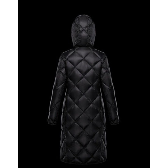 Moncler Hooded Dunjacka Dam Lång Dunrock Vinterjacka DUROC All Svart