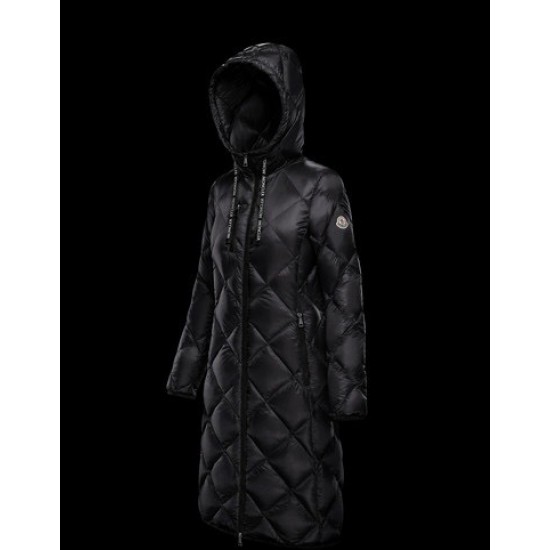 Moncler Hooded Dunjacka Dam Lång Dunrock Vinterjacka DUROC All Svart