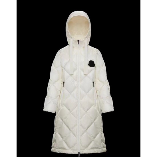 Moncler Hooded Dunjacka Dam Lång Dunrock Vinterjacka DUROC Vit Svart