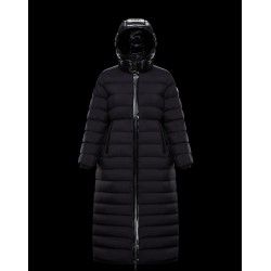 Moncler Hooded Dunjacka Dam Lång Dunrock Vinterjacka Grue Svart   