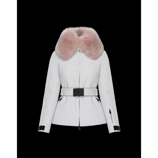 Moncler Dunjacka Dam Dunrock Vinterjacka With Pink Fur Collar Hat Grennoble Vit