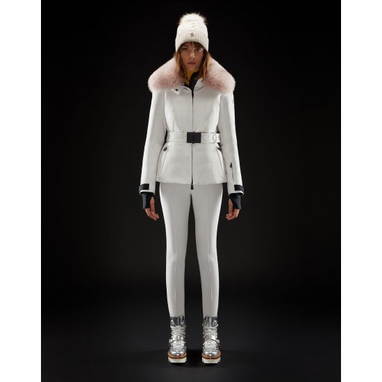 Moncler Dunjacka Dam Dunrock Vinterjacka With Pink Fur Collar Hat Grennoble Vit