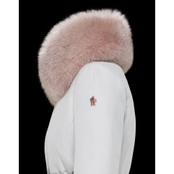 Moncler Dunjacka Dam Dunrock Vinterjacka With Pink Fur Collar Hat Grennoble Vit 