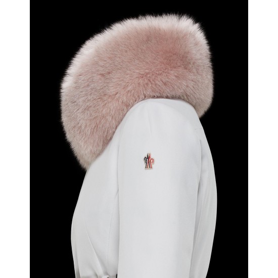 Moncler Dunjacka Dam Dunrock Vinterjacka With Pink Fur Collar Hat Grennoble Vit