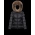 Moncler Hooded Dunjacka Dam Kort Dunrock Vinterjacka With Fur Collar ARMOISE Svart 