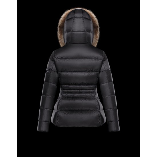 Moncler Hooded Dunjacka Dam Kort Dunrock Vinterjacka With Fur Collar ARMOISE Svart