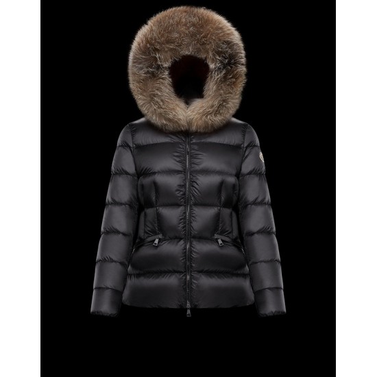 Moncler Hooded Dunjacka Dam Kort Dunrock Vinterjacka With Fur Collar ARMOISE Svart